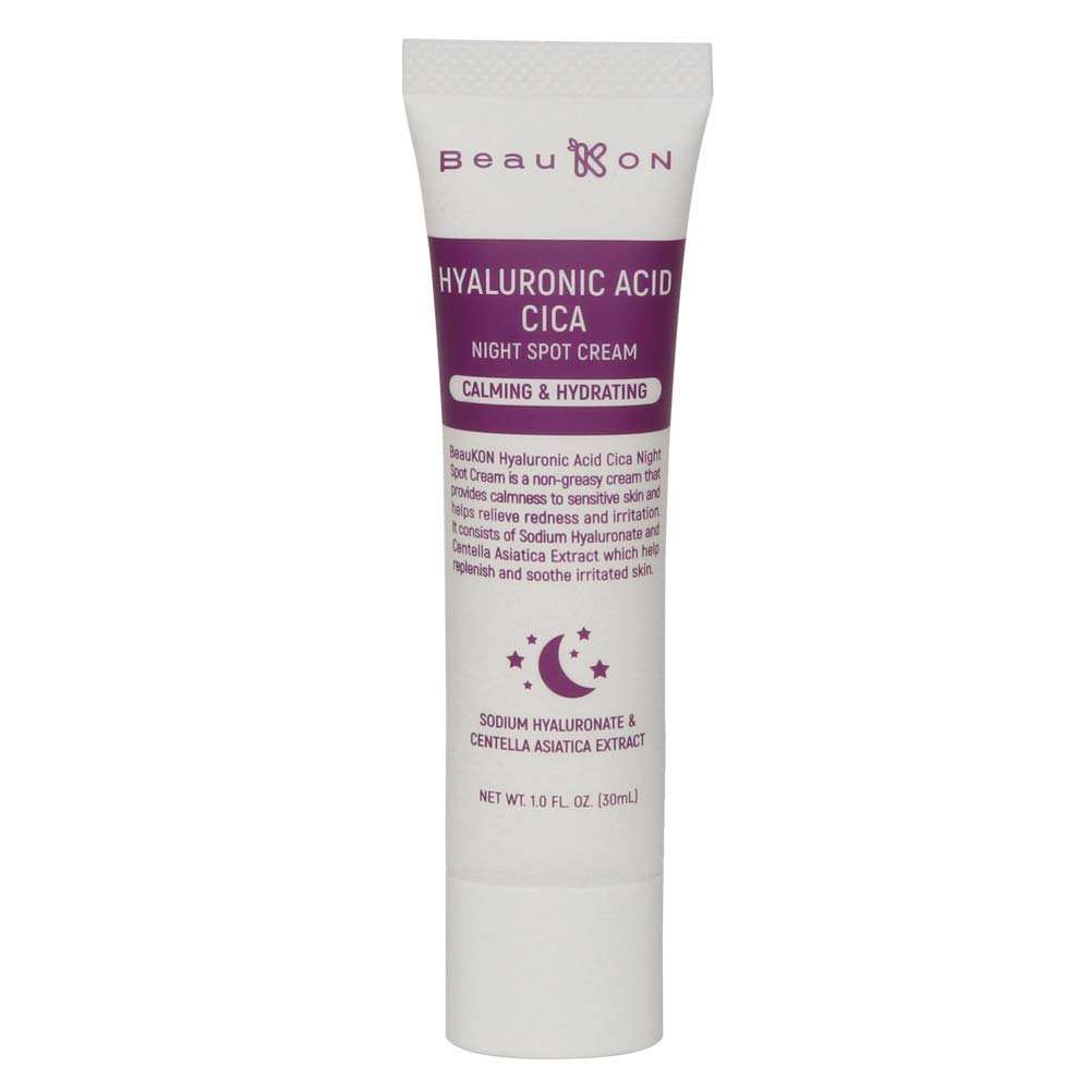 BeauKON Hyaluronic Acid Cica Night Spot Cream, Centella Asiatica Extract, Calming and Hydrating for Normal to Dry Skin (1.0 Fl. Oz.)