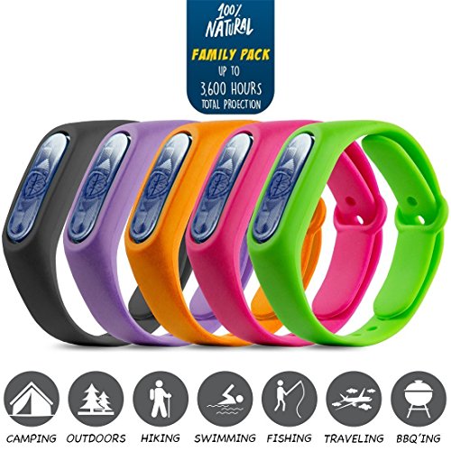 SHIELD Natural Anti Mosquito Insect & Bug Repellent Bracelet Band DEET Free Safe for Kids & Adults Travel Size Repellent Outdoor Mosquito Control a Must Have Camping Hiking Fishing Accessories - 5 PK