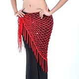 BellyLady Belly Dance Hip Scarf, Egyptian Triangle Shawl, Christmas Git Idea RED