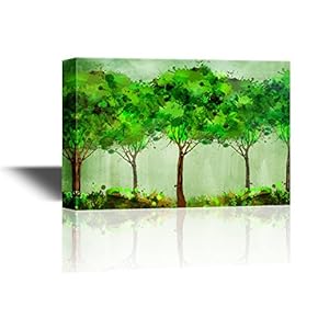 Abstract Watercolor Style Green Trees Landscape