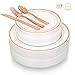 Be Good or Better BGB Rose Gold Plastic Dinnerware 130 Pieces, 26 Guests, Rose Gold Plastic Plates with Rose Gold Silverware - include Dinner Plates, Salad Plates, Forks, Knives, Spoons