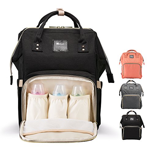 Diaper Bag Backpack for Baby Care, Multi-Functional Baby Nappy Changing Bag with Insulated Pockets, Waterproof Fabric, Large Capacity,Black