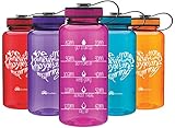 Wide Mouth 34oz Water Bottle - Inspirational Water Tracker for Hydration Tracking with Durable Strap by LivinLotus (BPA Free), Fuchsia