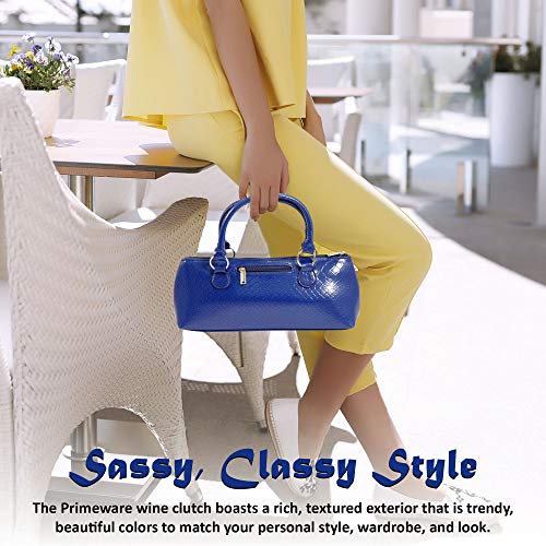 Primeware Wine Clutch Bag (Thermal Insulated) Trendy Women's Carry Tote | Holds Red & White 750mL Bottles | Trendy Fashion | Incl. Portable Waiter-Style Corkscrew (Blue Burmese) - Thumbnail 4