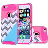 iPhone 6S Plus Case,iPhone 6 Plus Case,BAISRKE [2in1] Heavy Duty Hybrid Hard Case for Apple Iphone 6/6S Plus(5.5 inch) Powder Blue Mint Teal and Coral Pink Split Chevron Design Cover (Rose)