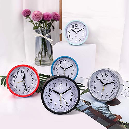 Peakeep 4 inches Round Silent Analog Alarm Clock Non Ticking, Gentle