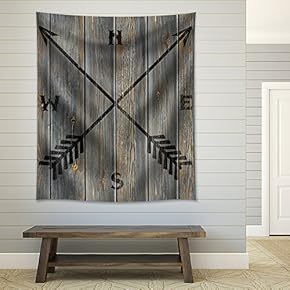 Vintage Compass Symbol Placed on a Wooden Background - Fabric Tapestry, Home Decor - 51x60 inches