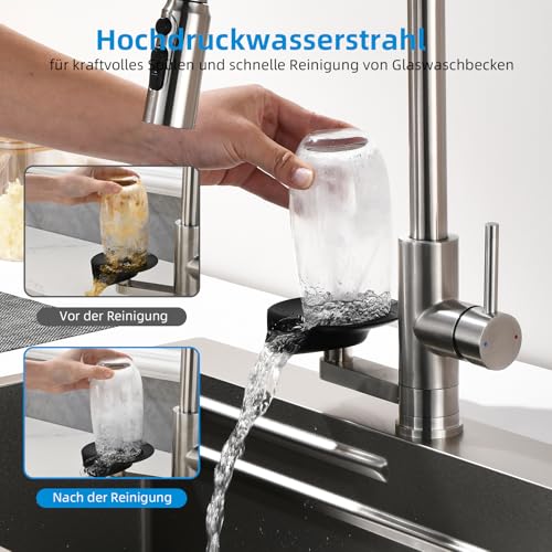 Mynaiad Kitchen Tap with Cup Washer, Pull Out Spray, Double Outlet, 360° Rotation, Kitchen Tap Tap Brushed 304 Stainless Steel