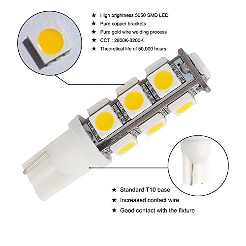 GRV T10 921 194 13-5050 SMD Wedge LED Bulb lamp Super Bright Warm White DC 12V Pack of 10