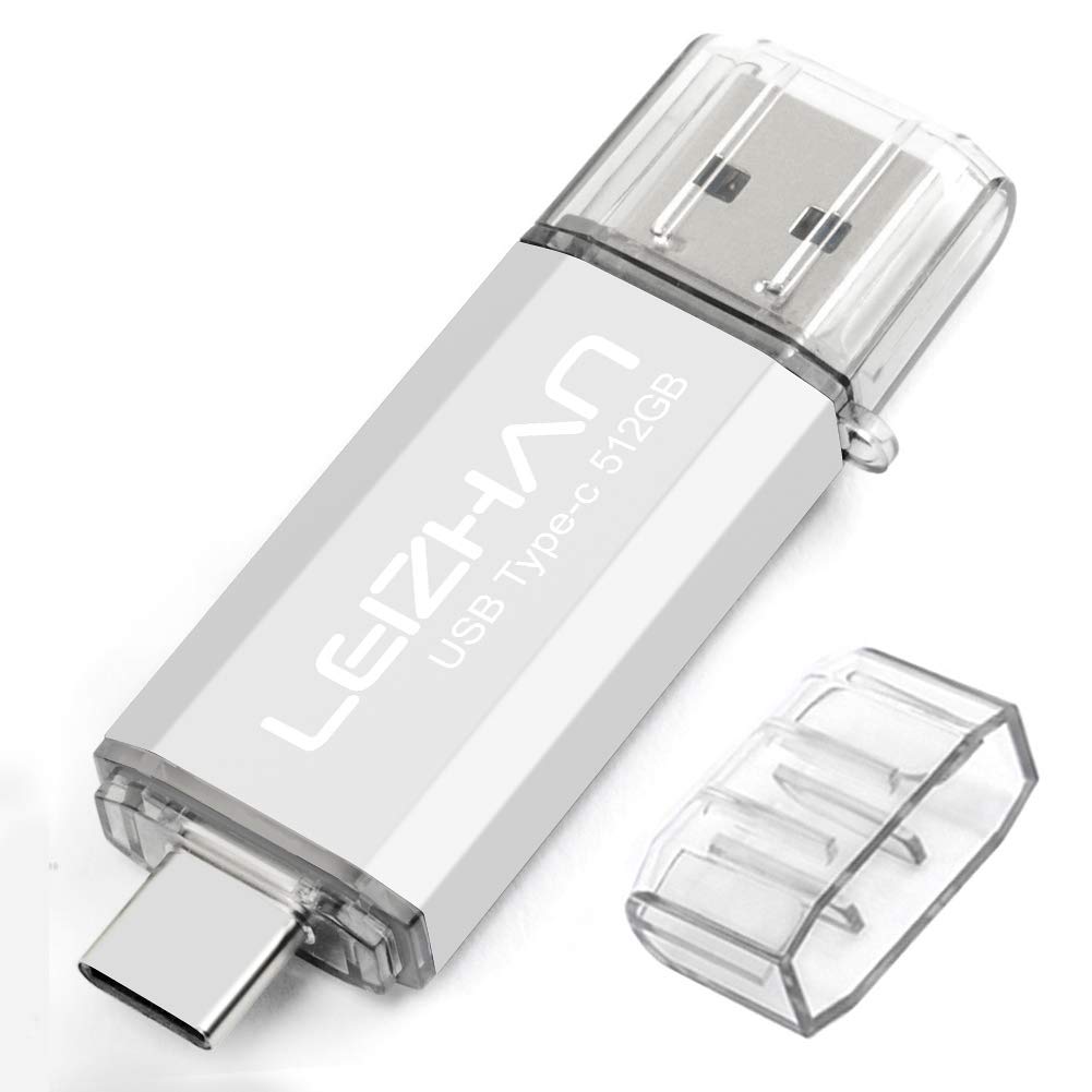 leizhan 512GB USB 3.0 Flash Drive Thumb Drives Jump Drive USB Memory Stick Type-C/USB-A 2 in 1 - Silver