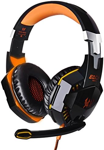 Gaming Headset PC with Mic Over-ear Headphone Cool LED Light 50mm HIFI Audio Noise Cancelling Microphone Use for Computer Laptop etc (Black&amp;orange)