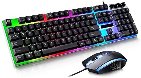 JUDYelc Wired Gaming Keyboard+ Mouse Combo Sets USB Port Keycaps 1000dpi Rainbow Color Backlight Mice Set (Black)