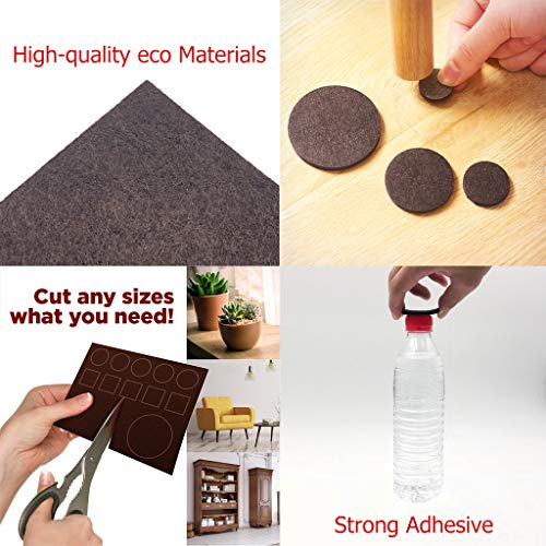 Yelanon Furniture Pads 189 Pieces - Self Adhesive Felt Pad Brown Felt Furniture Pads Anti Scratch Floor Protectors for Chair Legs Feet . for Protect Hardwood Tile Wood Floor & Laminate Flooring - Thumbnail 3