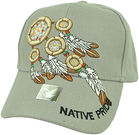Native Indian American Pride Dream Catchers Symbol Feather Gray Hat Curved Bill