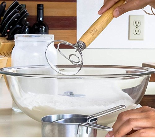 Danish Dough Whisk Flexible Bowl Contoured Profile, KOOTIPS 13.5-Inch Stainless Steel Danish Dough Whisk For Shaping Dough Conforms To Any Mixing Bowl