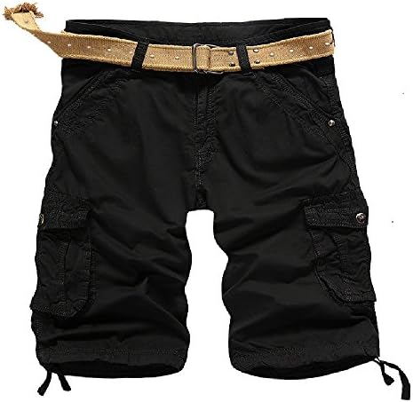 Mens Cotton Multi Pockets Baggy Cargo Shorts (34(Fit US 32 33), 2#Black)