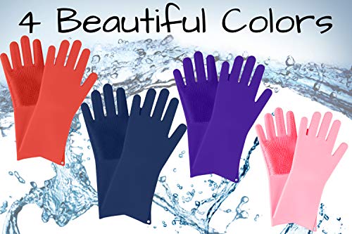 image for Scrubme Silicone Dishwashing Gloves with Scrubber & Bonus Hook | 100% 