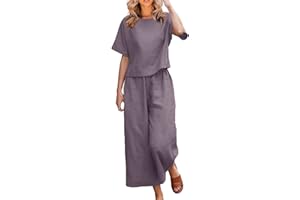 PETYCZEN Linen Sets for Women 2 Piece Summer Outfits Casual Short/Long Sleeve Tops with Long Pants Tracksuits Lounge Sets