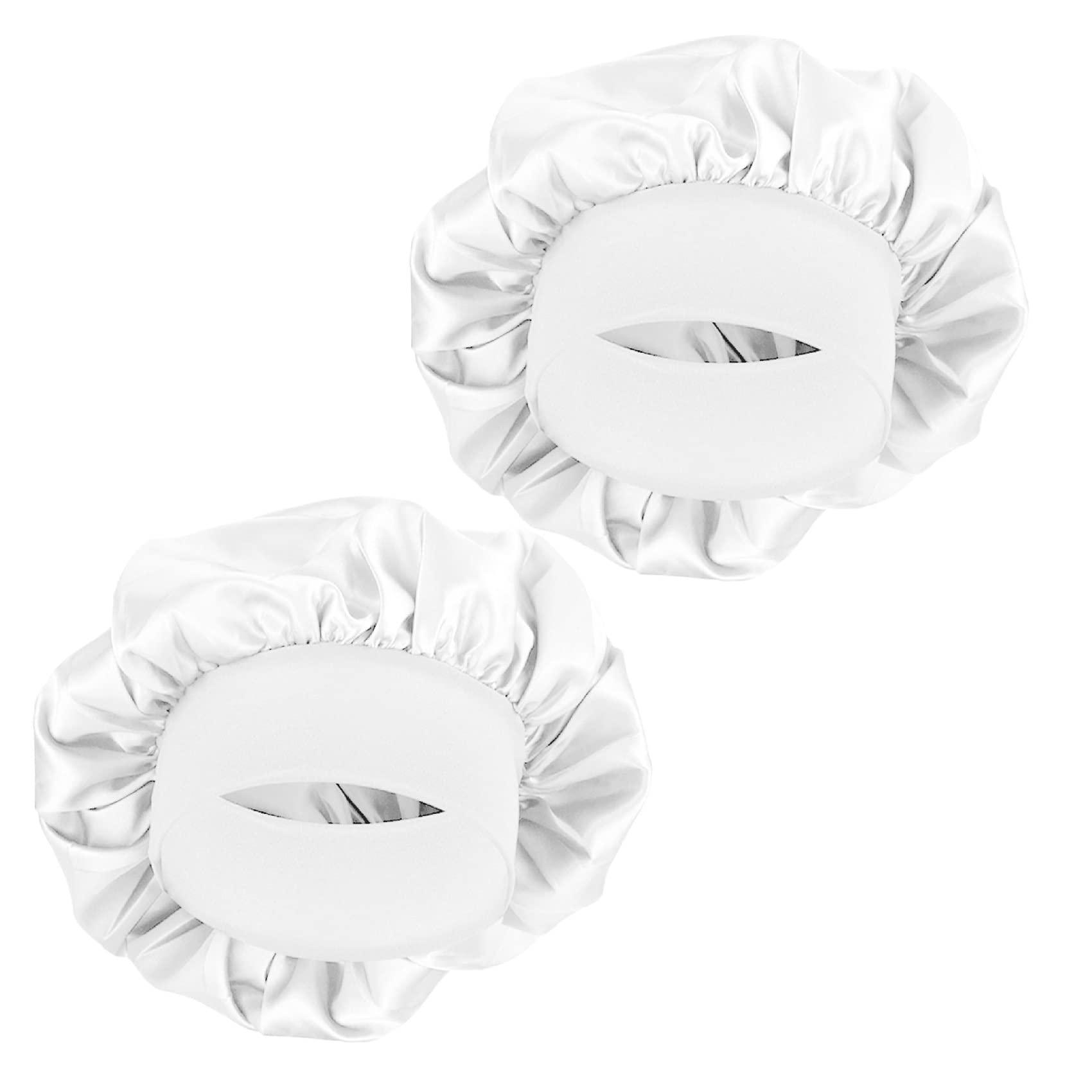 MELTU 2 Pack Hair Bonnet for Sleeping, Satin Bonnet with Wide Elastic Band, Silk Hair Wrap for Sleeping, Soft Sleep Cap (White 2 Pcs)