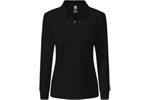 JINSHI Women's Golf Polo Shirt Long Sleeves Zip Up Sport Active Shirts Quick Dry Athletic T-Shirt Casual Tennis Tops Slim Fit