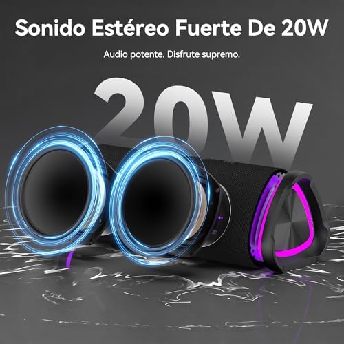 Altavoz Bluetooth Potente 20W, Bluetooth Speaker RGB Luces, Altavoz Bluetooth Portatil 6.0, 30H Reproducción, IPX6 Impermeable, Soporte AUX/TF Card, Adecuado para Exteriores/Fiestas