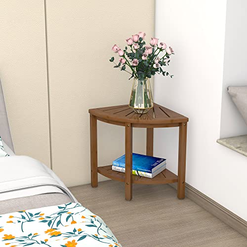 Zhuoyue Bamboo Corner Shower Stool Bench Waterproof with Storage Shelf
