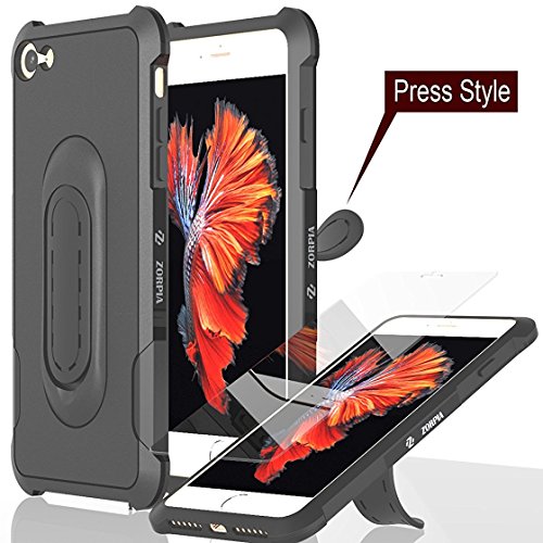 iPhone 7 case anti [shockproof bumper] with flexible [kickstand] slim fit dual layer TPU cover [tempered glass screen protector] heavy duty full protective for [car-mount] case 7 47 inch (2017) black