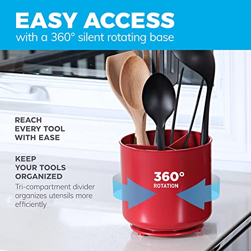 Extra Large Rotating Red Utensil Holder with Sturdy NoTip Weighted