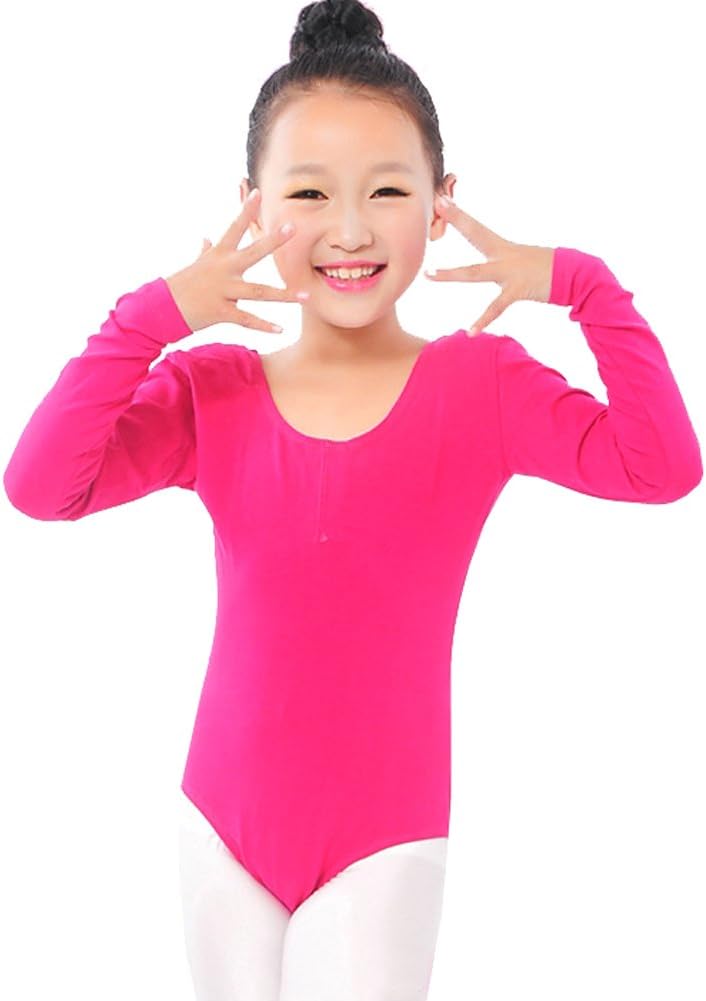 ELEGANCE1234 Girl's Cotton Round Neck Long Sleeve Leotard/Bodysuits for Toddler Girls Ballet Dance