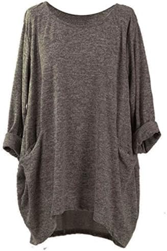 FLORHO Women's Casual Loose Solid Blouse Batwing Sleeve Top with Pockets Asymmetrical Hem