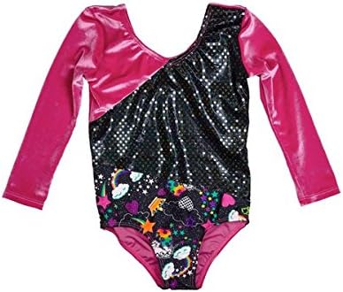 Girl Power Leotards Girls PINK BLACK UNICORN 3/4 VELVET LEOTARD Size 8