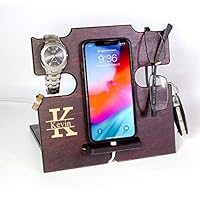 Wood Phone Docking Station, Key Holder, Wallet Stand, Watch Organizer, Men Gift, Husband, Wife Anniversary, Dad Birthday, Nightstand, Father, Graduation Male Travel Idea Gadgets, mens gifts