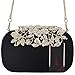 Fawziya Flower Purse With Rhinestones Velvet Clutch Evening Bags-Black