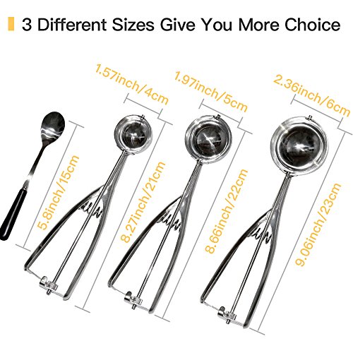 Ice Cream Scoop, JLPOW 4 Packs Stainless Steel Cookie Scoop with Trigger Release, Ice Cream Scooper, Water Melon Baller, Ideal For Scoop And Drop Cookie Dough, Cake Pops, Dipper For Fruits