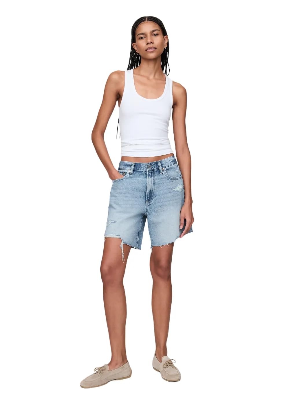 GAP Womens Loose Fit Denim Bermuda Short Light Indigo 1 26 Petite