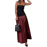 YOXUA Women's Summer Strapless Sleeveless Patchwork A-Line Tube Long Maxi Dress Off Shoulder Beach Maxi Dress