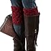 FAYBOX Short Women Crochet Boot Cuffs Winter Cable Knit Leg Warmers Red