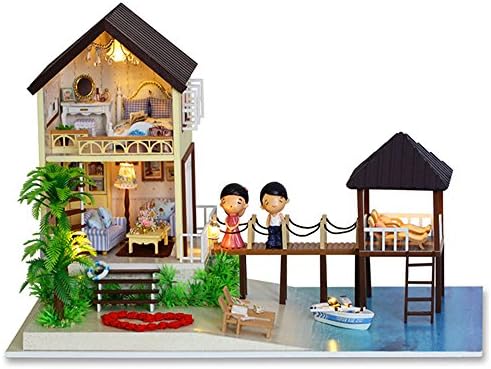 HangboughtEU Wooden DIY Dollhouse Mini Handmade Kit Doll House Miniature LED Light Cabin Fairy Tale Home Decoration House Girls Kids (24#)