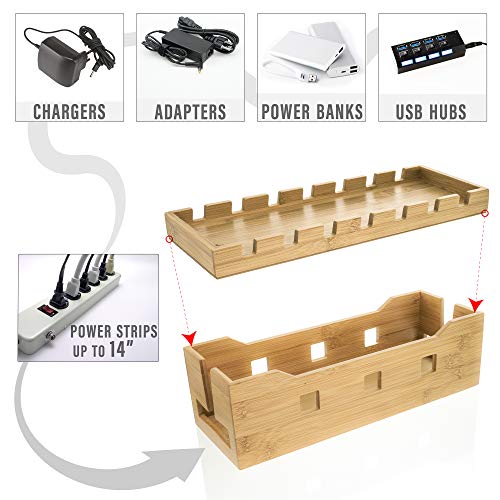 Prosumer's Choice Natural Bamboo Power Cable Management Cord Box with 7 Device Rack - Thumbnail 7