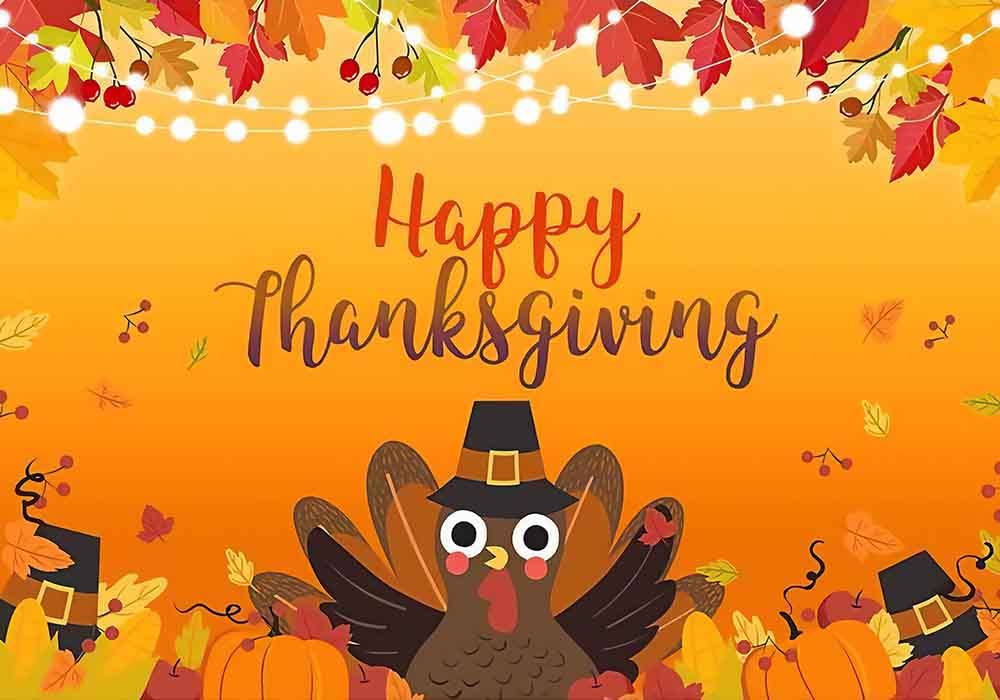 Haosphoto Thanksgiving Backdrop for Photography 7X5FT Friendsgiving Backdrops Autumn Leaves Pumpkins Turkey Fall Festival Background for Farm Harvest Happy Fall Party Photo Studio Props Vinyl HS927