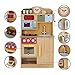 Teamson Kids Little Chef Florence Classic Interactive Wooden Play Kitchen with Accessories and Storage Space for Easy Clean Up, Wood Grain with Red and Yellow Accents