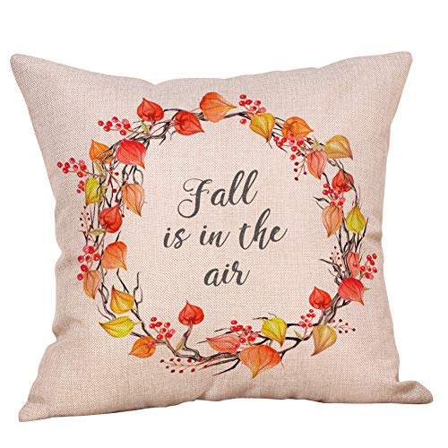 Muhuyi Set of 4 Fall Pillow Covers Autumn Theme Farmhouse Decorative, Fall Garland Throw Pillow Covers 18 x 18 Inch for Halloween and Thanksgiving Home Decoration - Thumbnail 2
