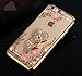iPhone 7 Plus Floral Crystal TPU Case-Inspirationc Soft Slim Bling Plating Rubber Cover for iPhone 7 Plus 5.5 Inch with Rhinestone Diamond and Detachable 360 Ring Stand-Gold and Pink