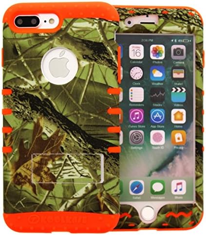 iPhone 7 Plus Case / iphone 8 Plus Case, Hybrid Tough Shockproof Slim Impact Armor Kickstand Pink Camo Mossy Cover Over Skin for iphone 7 Plus (2016) iphone 8 Plus (2017) (exclusive camo/orange)