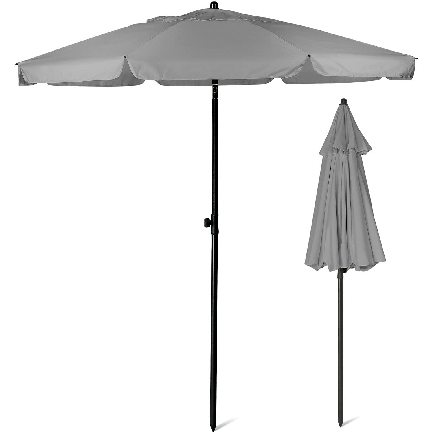 SUNMER 2M Beach Umbrella - Large Tilting Beach Parasol with Water Repellent & UV Protection Fabric, Extra Wide 2-Piece Steel Pole - Portable Sun Shade for Beach, Pool, Garden & Travel - Grey