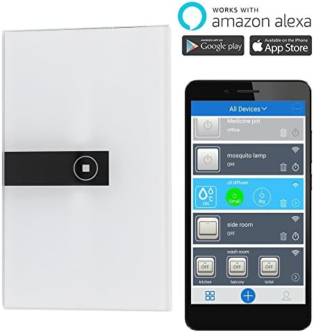 RUNGLI WiFi Smart Touch Switch (N wire required), Work with Alexa control Led wall light via phone anytime anywhere(1 gang)