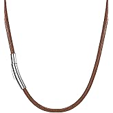 Richsteel Black/Brown Braided Wax Rope Necklace for Men Women 2/3mm Wide Leather Necklace with Customizable Stainless Steel Clasp Waterproof (with Gift Box)