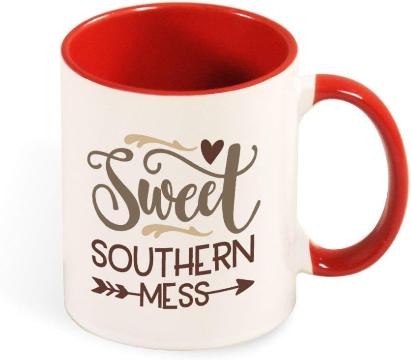 DKISEE Colorful Sweet Southern Mess Coffee Mug Novelty 11oz Ceramic Mug Cup Birthday Christmas Anniversary Gag Gifts Idea - Red