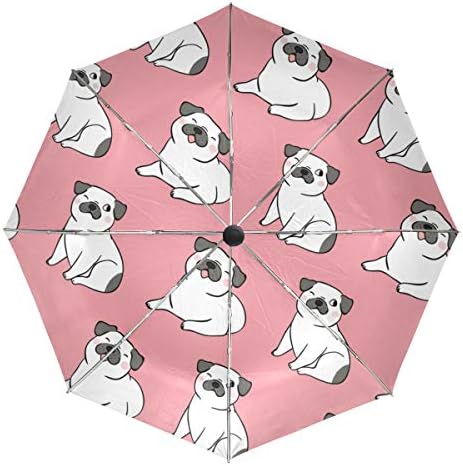 Akiraki 日傘 軽量 Uvカット 遮光 折りたたみ傘 ワンタッチ 傘 自動開閉 収納ポーチ付き B08c6jh1 レディース メンズ いぬ 犬柄 パグ ピンク 可愛い かわいい 折り畳み傘 晴雨兼用 断熱 耐強風 雨傘 傘 撥水加工 紫外線対策 収納ポーチ付き B08c6jh1 新作製品