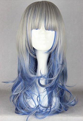 Fashion Women Long Wavy Harajuku Style Cosplay Wig (Dark Gray/ Light Blue) NW20-1